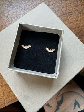 14K Gold Bat Stud Earrings
